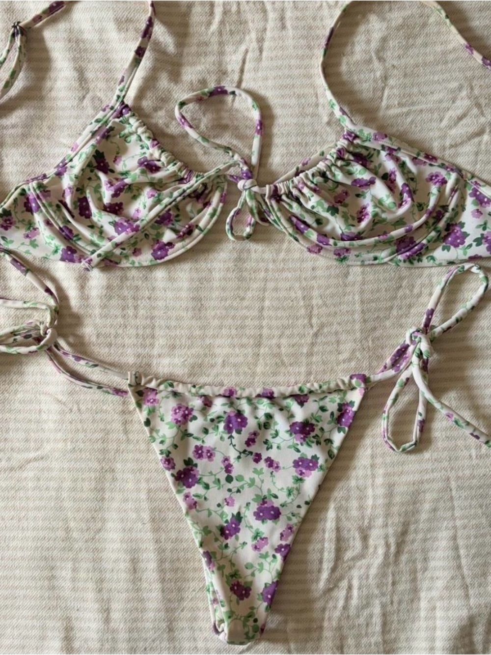 Khassani purple flowers bikini set